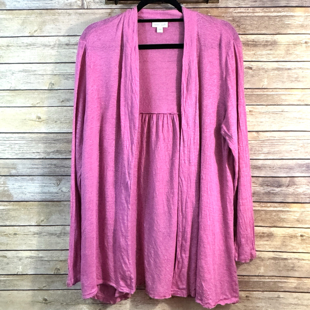 J.Jill Love Linen Pink Womens Long Sleeve Open Front Lightweight Cardigan L